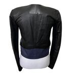 VEDA Women’s Moto Style Jacket Two Tone Black Blue Color Block 100% Leather P/XS Photo 4