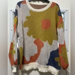 Woman’s Crewneck Floral Sweater White Yellow Orange Blue (710) Size 2X Photo 0