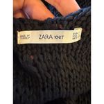 ZARA  Sweater Women Small Black Open Knit‎ V Back Fringe Sides Short Sleeve Tunic Photo 7