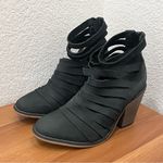 Free People  Hybrid Charcoal Gray Nubuck Leather Strappy Chunky Heeled Booties 37 Photo 1