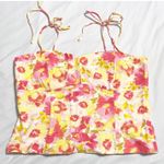 Old Navy Tropical Floral Tie Strap Linen Blend Cami Top Womens Size M Smocked Photo 0