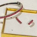 Truly Crystal Silver Pink Stone Small Hoop Bangle Bracelet Gift Set Photo 1