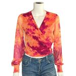 Bar III  Tie Dye Wrap Blouse Pink Orange Long Sleeve Sheer Size Size S Photo 1