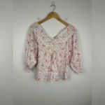 ByTimo Floral Pink Rose Eyelet Cotton V Neck Peasant Blouse Women’s Sz L White Size L Photo 2
