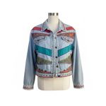 Petite Sophisticate Denim Jacket Southwestern Patchwork Embellished Size S Photo 2