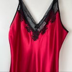 Oscar de la Renta  Red Satin Maxi Slip Dress Sz Medium Lace Mesh Sexy Photo 3