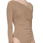 Wolford‎ Gathered Asymmetric Ruched Long Sleeve Brown Bodysuit Size Medium Photo 0