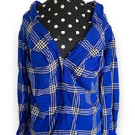 H&M Womens Blouse Sz 12 Blue Black White Plaid Flannel Off Shoulder Shirt Photo 0