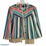 Multiples  Size L Blazer Jacket Crochet Fringe Striped Print Open Front Lined Photo 0