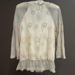 Dress Barn Y2K Lace Romantic Whimsical Cream Floral Embroidered Blouse Sz M Top Photo 3