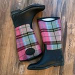 Chooka   Mid Height Black Rubber Rain Boots Size 8M 8 Plaid Upper Photo 0