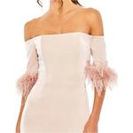 NWOT Ieena for Mac Duggal Blush Pink Feather Trim Off The Shoulder Column Gown 4 Photo 2