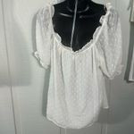 CeCe  Womens Shirt Puff Sleeve Square Neck Ruffle Dot White Top Size Small NWT Photo 4