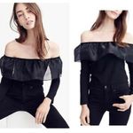 J.Crew Black Organza Ruffle Off Shoulder Knit Top Size Medium Photo 1