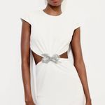 ZARA Mini Cut Out White Rhinestone Bow Dress Photo 0