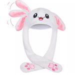 • Funny Bunny Plush Hat with Moving Ears Cute Gift for Women & Girls White Photo 3
