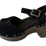 White Mountain Cherub Clog Sandals Black Suede Wood Heel Leather SZ 8 NWOB Photo 0