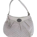 Brighton White Leather Laser Cut Floral Medallion Heart Charm Hobo Shoulder Bag Photo 0
