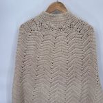 1960 VTG Hand Knit Shawl Poncho Sweater Womens One‎ Size Chunky Button Fringe Tan Photo 5