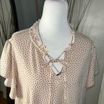 Adrianna Papell  Pink Polka Dot Blouse with Ruffle Neckline Photo 1