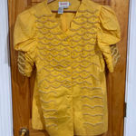 Vango Yellow Linen Beaded Puff Sleeve Blouse 16X Boho Top Read Size 16 Photo 0