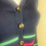 St. John  knit  Navy Cardigan  sweater  jacket with Multicolor Stripes Photo 7