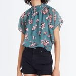 Madewell Green Mockneck Top in Butterfly Garden Photo 0