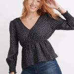 Madewell  Tie-Back Peplum V Neck Floral Print Long Sleeve Top Campden Daisies M Photo 0