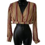 Papaya crop top M Red and tan Stripe deep v 100% polyester Photo 0
