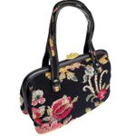 JR Floral Tapestry Handbag Carpet Bag Flower Purse USA 11x7 Metal Frame Vintage Black Photo 1