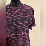 DKNY EUC Sport Black and Pink Logo Striped Workout Shirt size large Photo 2