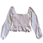Ruched Long Sleeve Top Square‎ Neck Blouse Peplum Hem Party Elegant Pink Photo 2