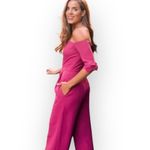 Gal Meets Glam  Meredith Jumpsuit Women's Size 0P Pink Bow Off Shoulder Wide Leg Photo 9