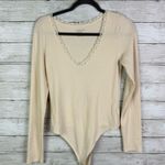 American Eagle  Waffle Knit Lace Trim Bodysuit Cream Size Large Photo 0
