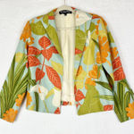 Painted Pony Vintage Linen Blend Blazer Jacket Size Small Artsy Tropical Floral Photo 0