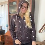 Women's Black Lightning Bolt Zip Up Hoodie Large Photo 1