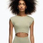 Aritzia Wilfred Free Ribbed Knit Cut Out Cap Sleeve Fitted Bodycon Mini Dress in Basil Green Small Photo 2