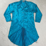 Vintage TJunior Tunic Blouse Shirt Top Womens XL Rare 80s Blue Back Fan‎ Retro Size L Photo 0