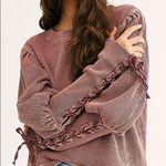 Free People Waffle Thermal Crew Medieval Lace Up Sleeves Pleated Shoulder XS Photo 4