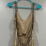 Mac Duggal  10101 Nude Silver V-Neck Column Gown with Fringe Embellishments sz 2 Photo 7