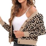 Copper Key Women's Cropped Shrug Leopard Knit Open Front Long Sleeve with Button Sz S Photo 4