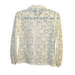 Vintage Sunny South Dallas Lace Blouse 80s Sheer Floral Ruffle Pearl Button Sz 8 Photo 1