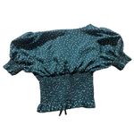 SheIn  Green‎ Polka Dot Puff Sleeve Smocked Crop Top Size Small Photo 2