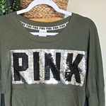 PINK - Victoria's Secret PINK Victoria’s Secret Bling Varsity Crew Olive Green Sz Medium Photo 2