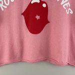 The Rolling Stones Pink White Red Lips Raw Hem Graphic Short Sleeve Band Tee Photo 3