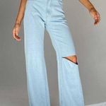 Princess Polly Sevina Light Wash Straight Leg Rip Knee High Rise Jeans 4 Photo 1