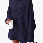 NEW Oversized Batwing Sweater Tunic Pullover Ribbed Dress 2X Blue Photo 2