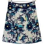 Cato Womens Skirt Size 12 Linen White Blue Floral A Line Zip Lined Mid Rise Photo 0