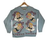 Vintage Northern Isles Hand Embroidered Angels Cardigan Sweater Cottagecore XL Blue Photo 1