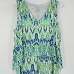 Chico's dress large Ikat print V neck sleeveless maxi stretch beach blue green Photo 1